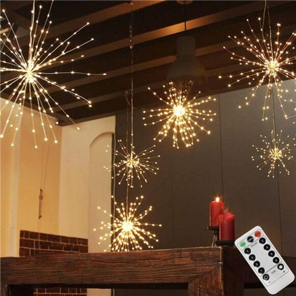 200LED Hanging Sphere Lights, Battery Operated Starburst Lights, 8 Modes - Picture 1 of 8